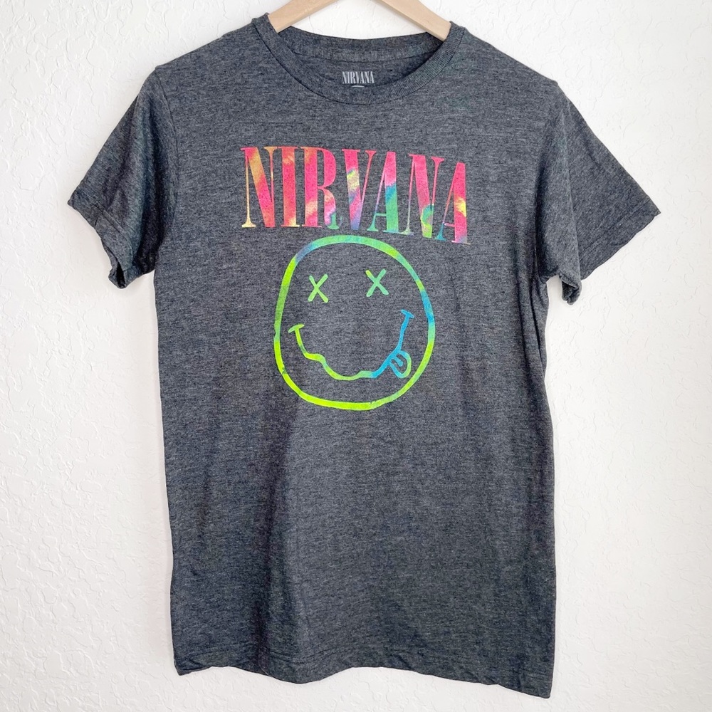 Nirvana Neon Smiley Face Graphic Band Tee, Sz Med